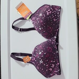 Warners 38B wire free with lift‎ Plum purple floral NWT BRA